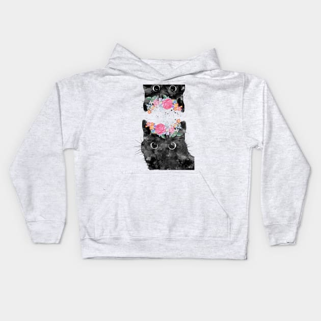 Peeking cat Kids Hoodie by RosaliArt